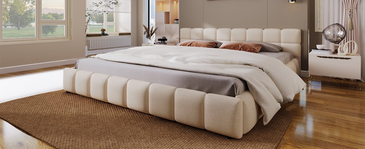 Chenille king bed with checkerboard design from Anthony & Home, showcasing plush bedding and stylish pattern.