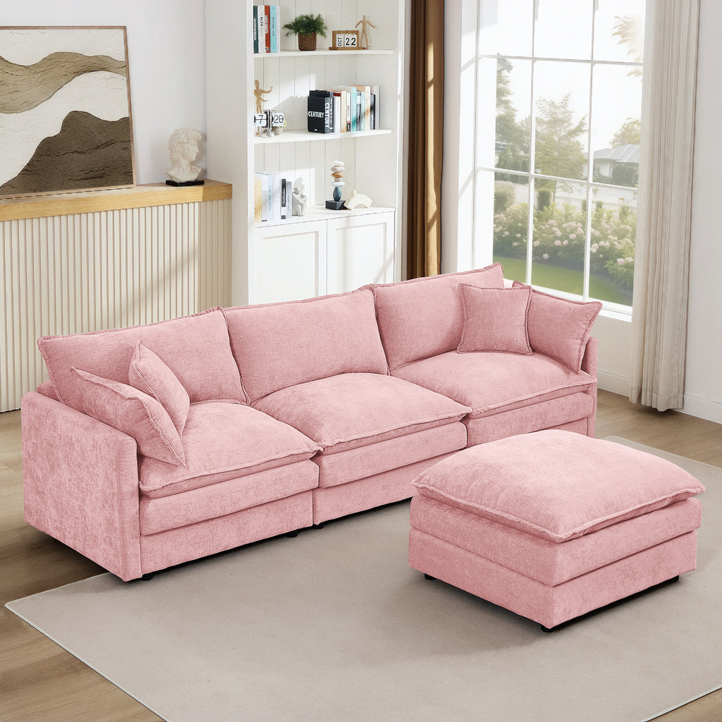 Anthony & Home Chenille modular sectional sofa, 102-inch L-shaped with movable ottoman in a cozy living room setting.