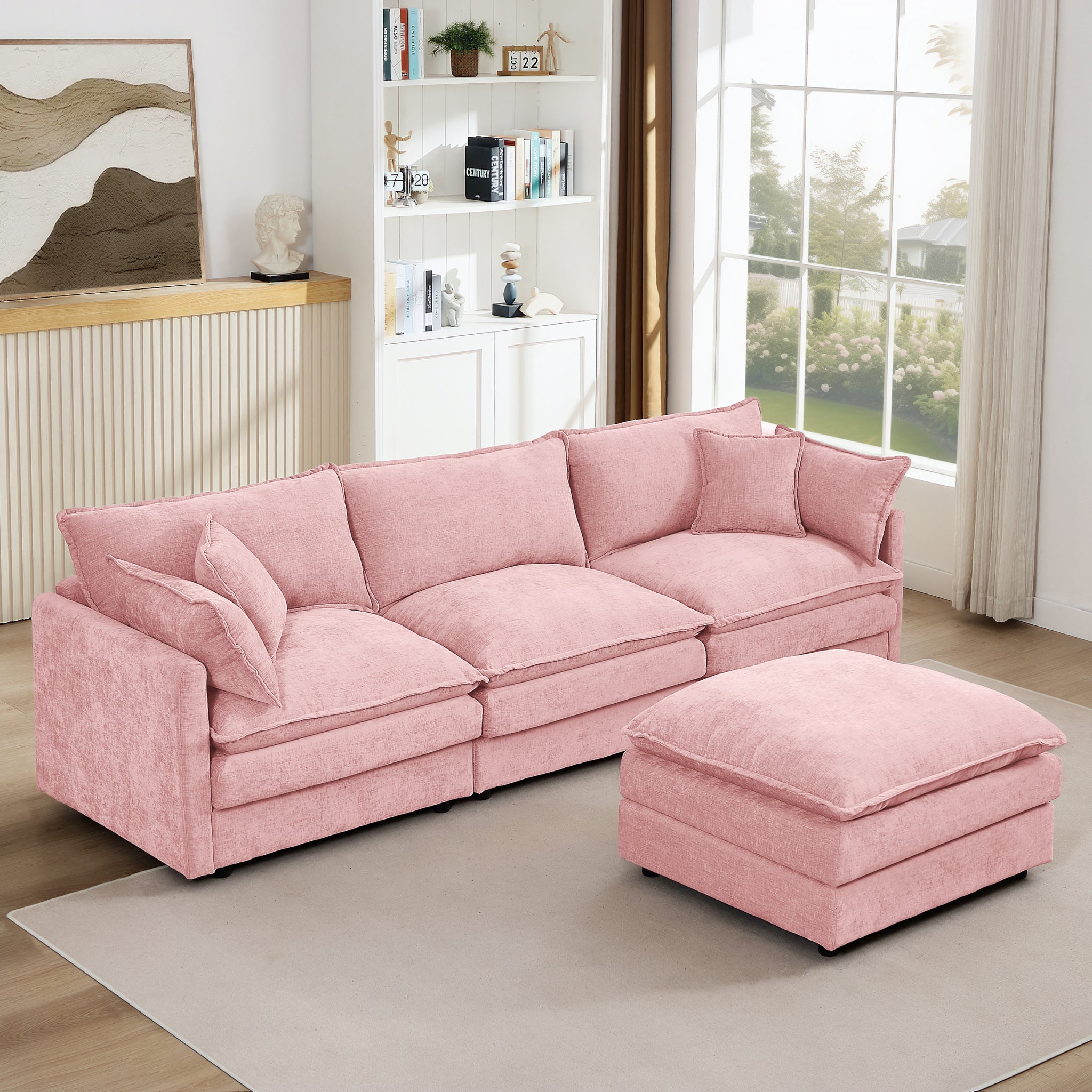 Anthony & Home Chenille modular sectional sofa, 102-inch L-shaped with movable ottoman in a cozy living room setting.
