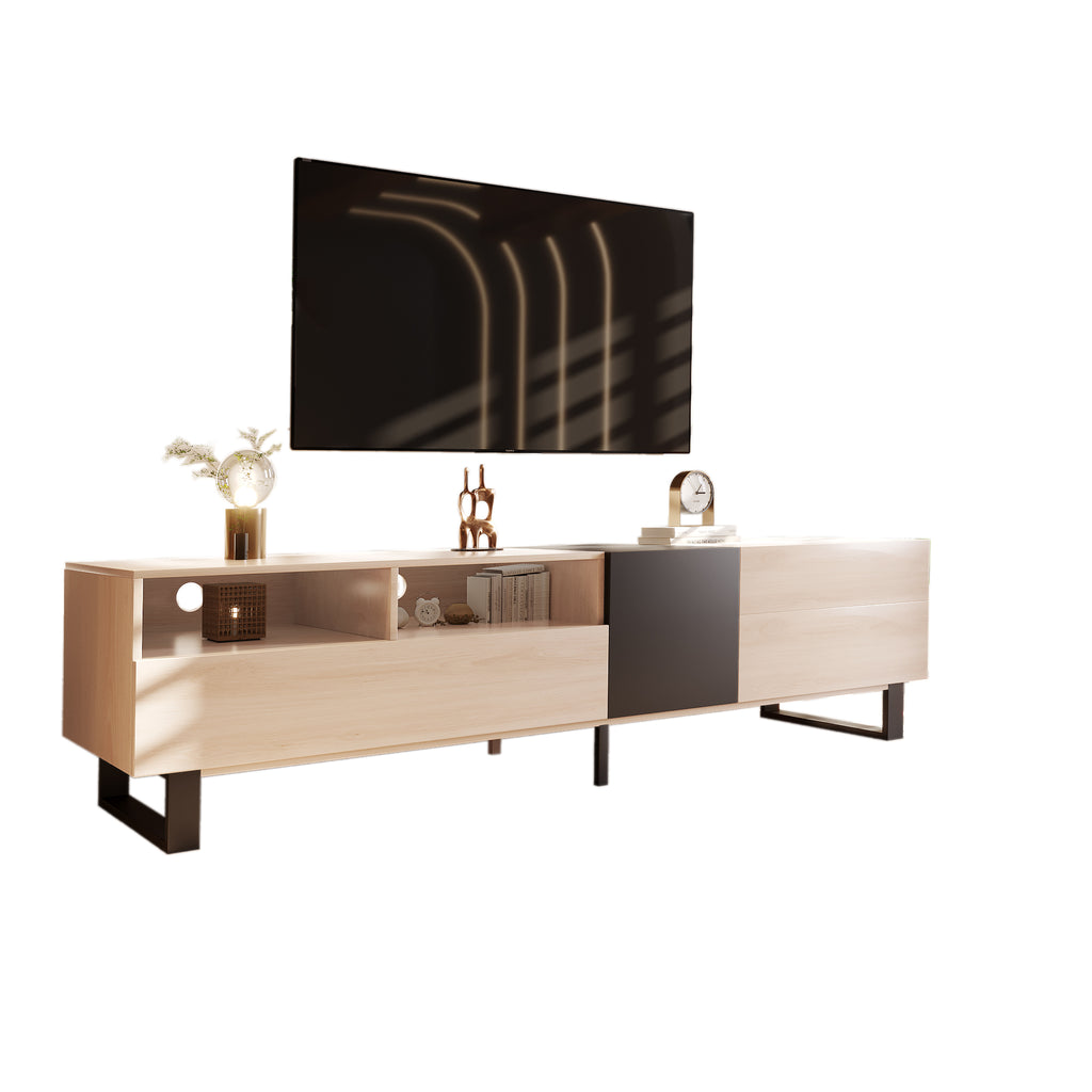 Studio Natural Wood TV console with dual storage by Anthony & Home, featuring modern design and ample space for electronics.