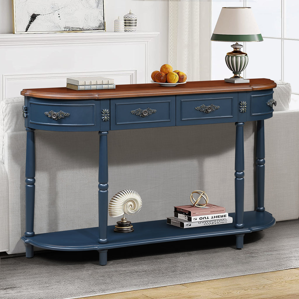 Solid wood half moon console table from the Studio Collection by Anthony & Home, showcasing smooth wood finish and elegant design.