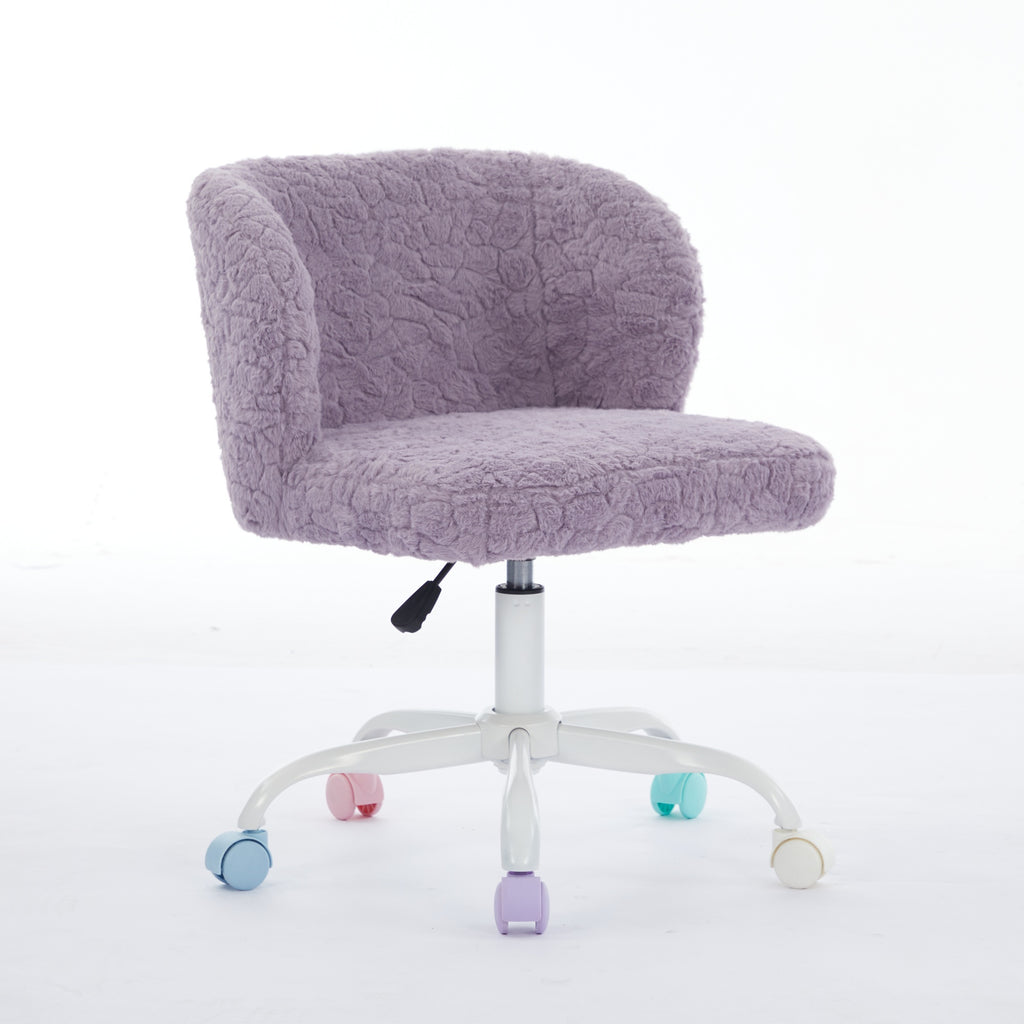 Anthony & Home atelier violet rabbit-hair office chair with metal base, ergonomic design and plush upholstery for comfort.