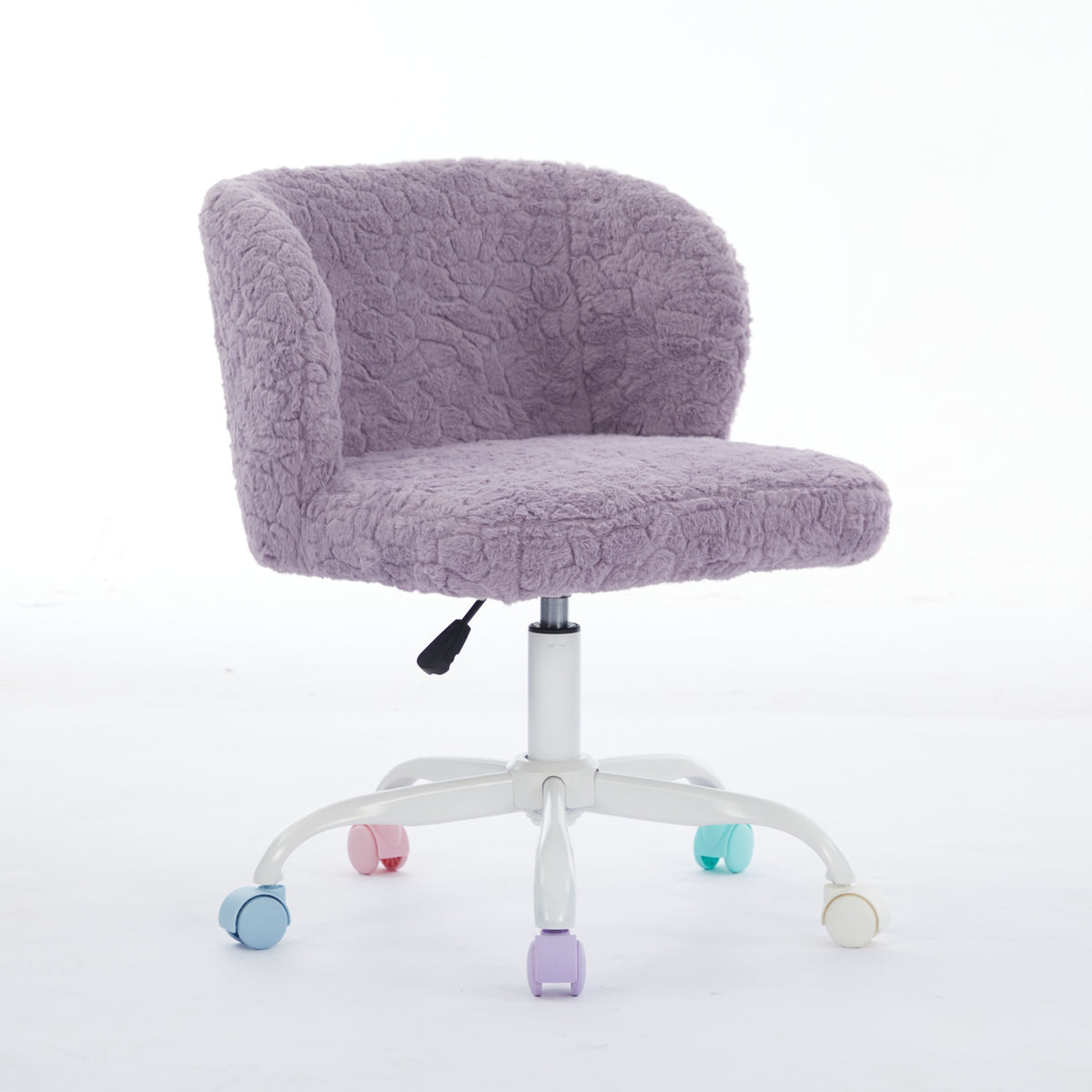 Anthony & Home atelier violet rabbit-hair office chair with metal base, ergonomic design and plush upholstery for comfort.