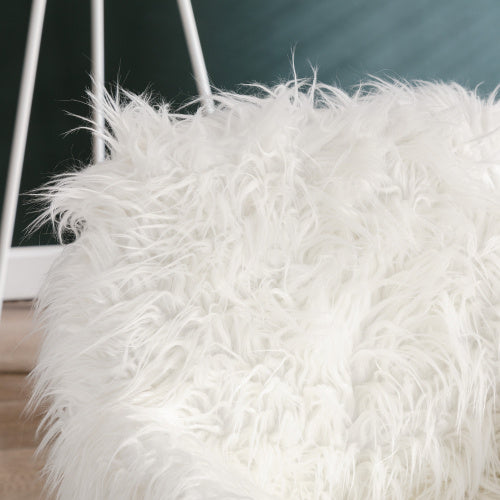 Modern Faux Fur Home Office Chair White Plush Makeup