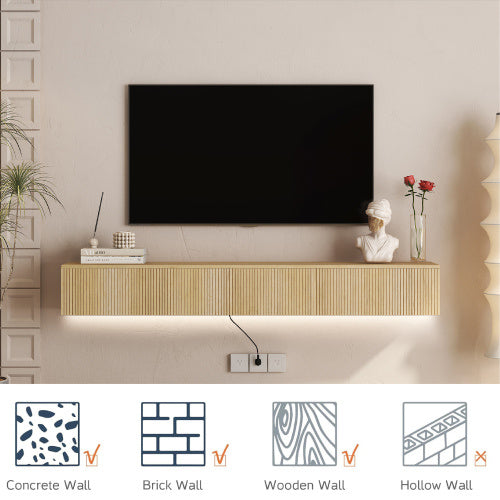 Floating Wall TV Stand With 16 Color LEDs For 55 To 65 TVs