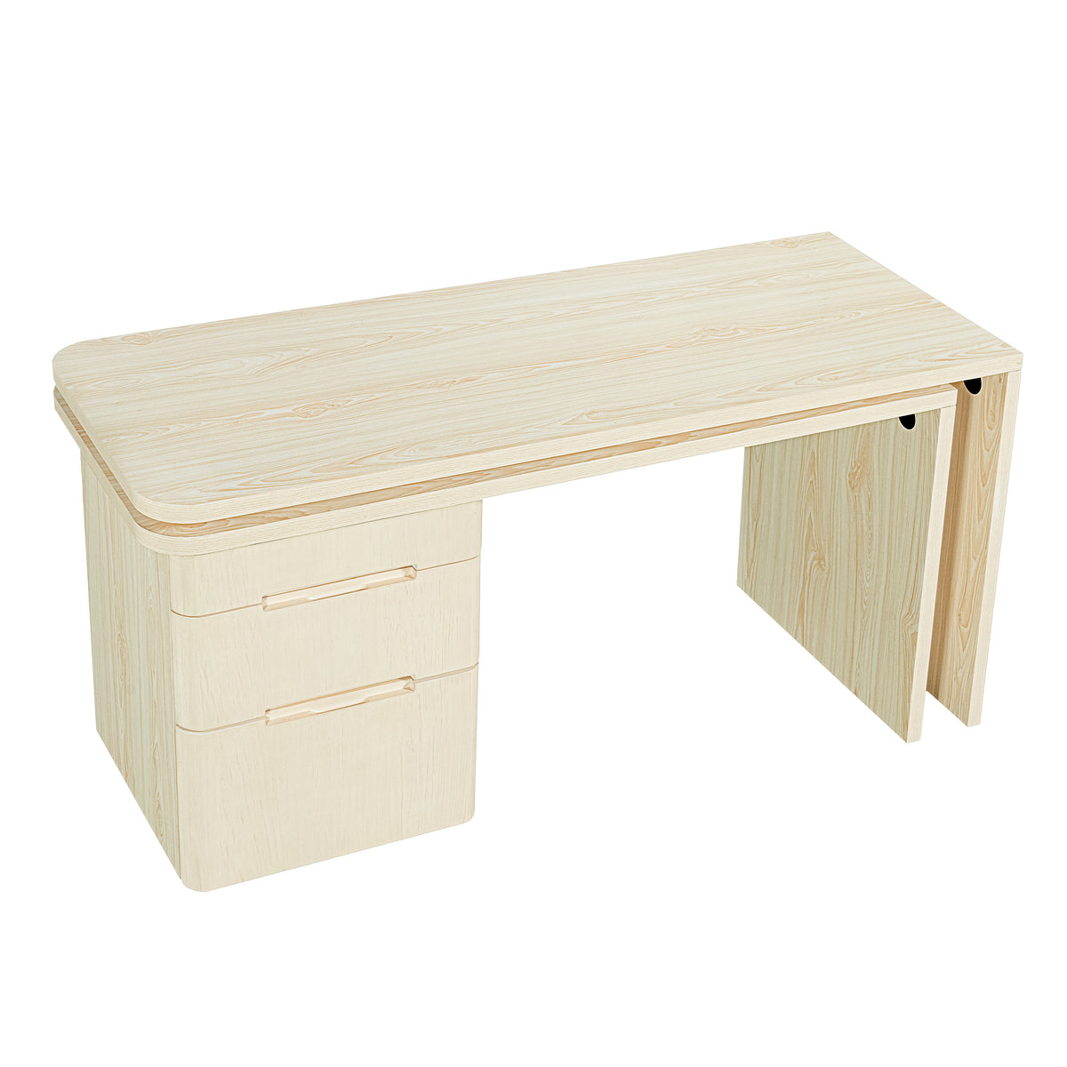Anthony & Home Atelier 90-inch natural wood L-shaped desk with spacious work surface and modern design.
