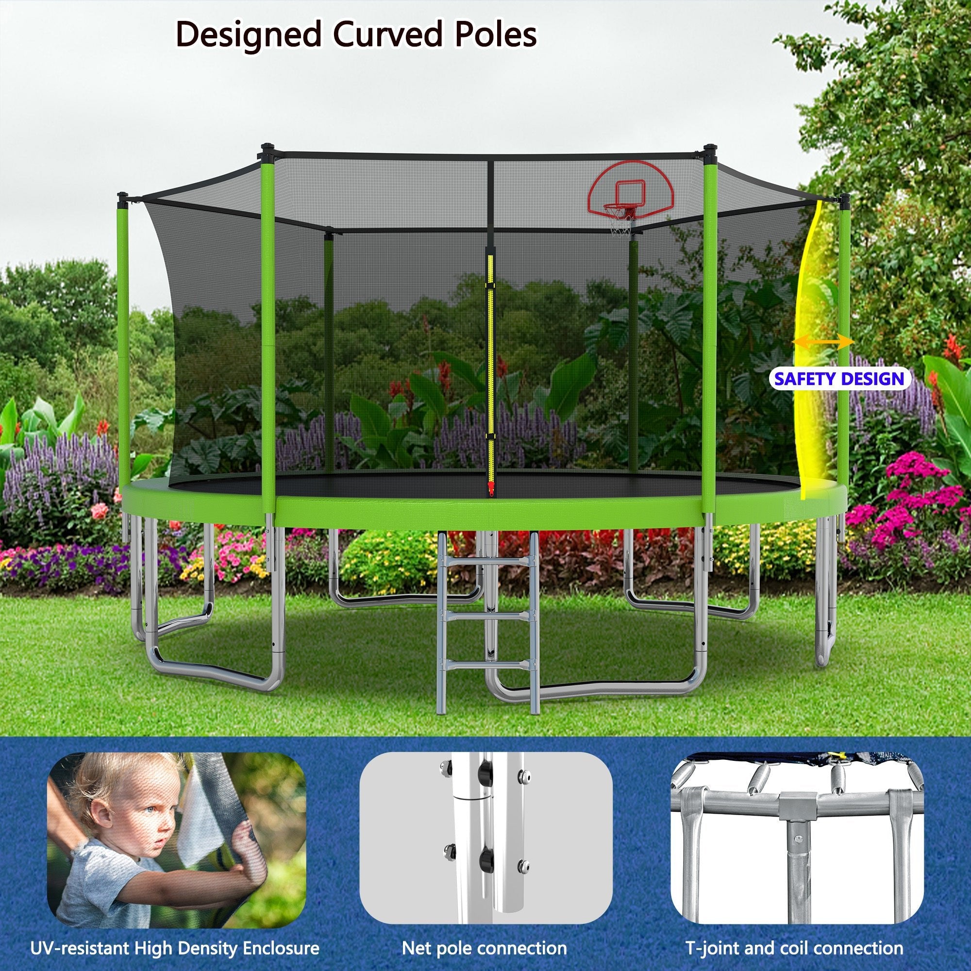 Anthony & Home 14-foot trampoline with galvanized steel frame and safety net, suitable for outdoor play and exercise.
