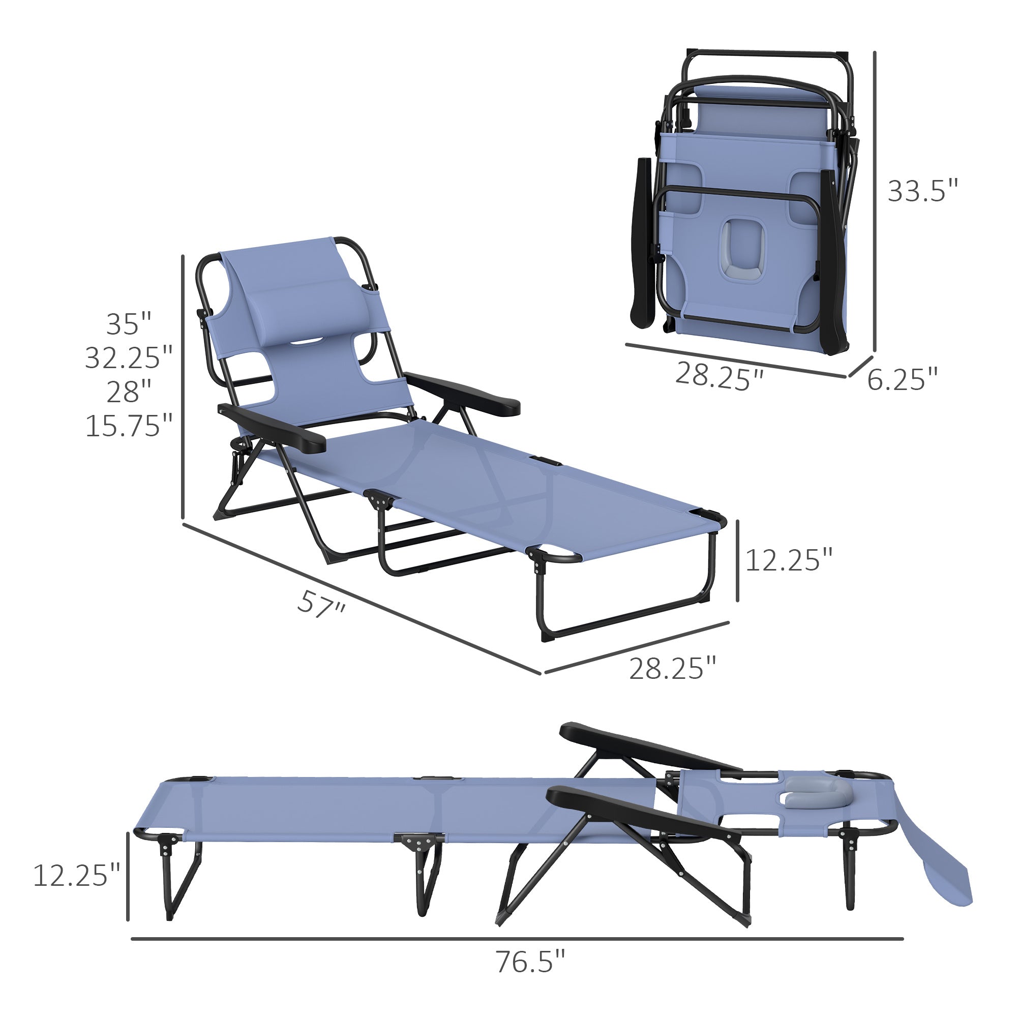 Durable Portable Beach Poolside Lounge Chairs Black Or Gray