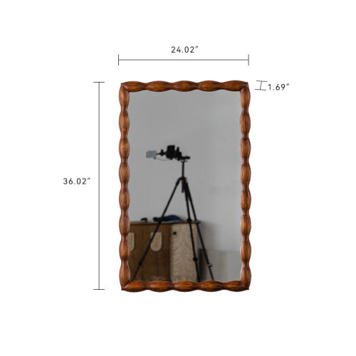 Mid Century Modern Mirror With Solid Wood Frame Wall Mount