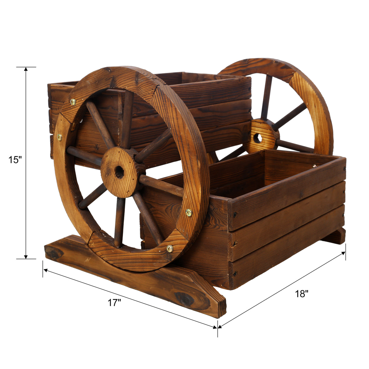 Solid wood garden wagon planter with wheels, perfect for flowers, herbs, and vegetables, suitable for indoor and outdoor decor.