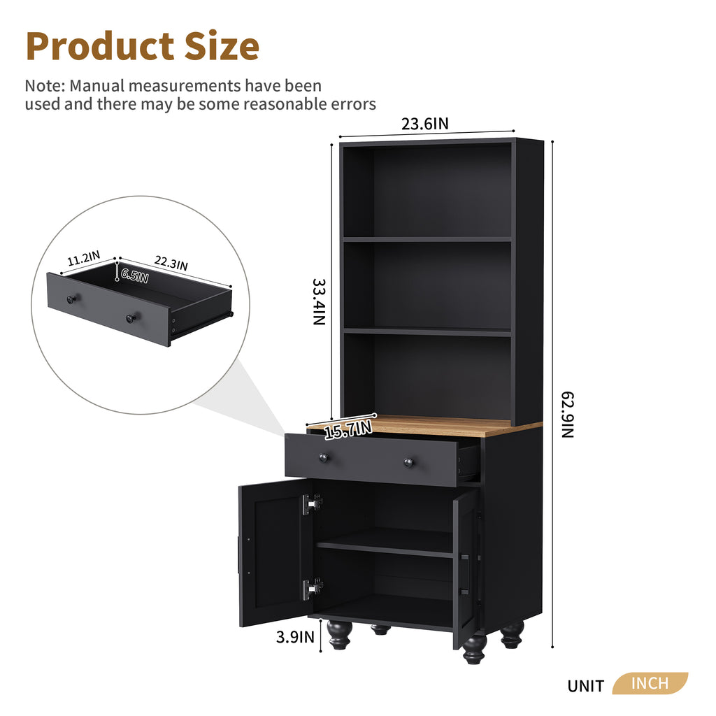 Black farmhouse storage cabinet by Anthony & Home with solid wood gourd-shaped legs, featuring a rustic, on-trend design.