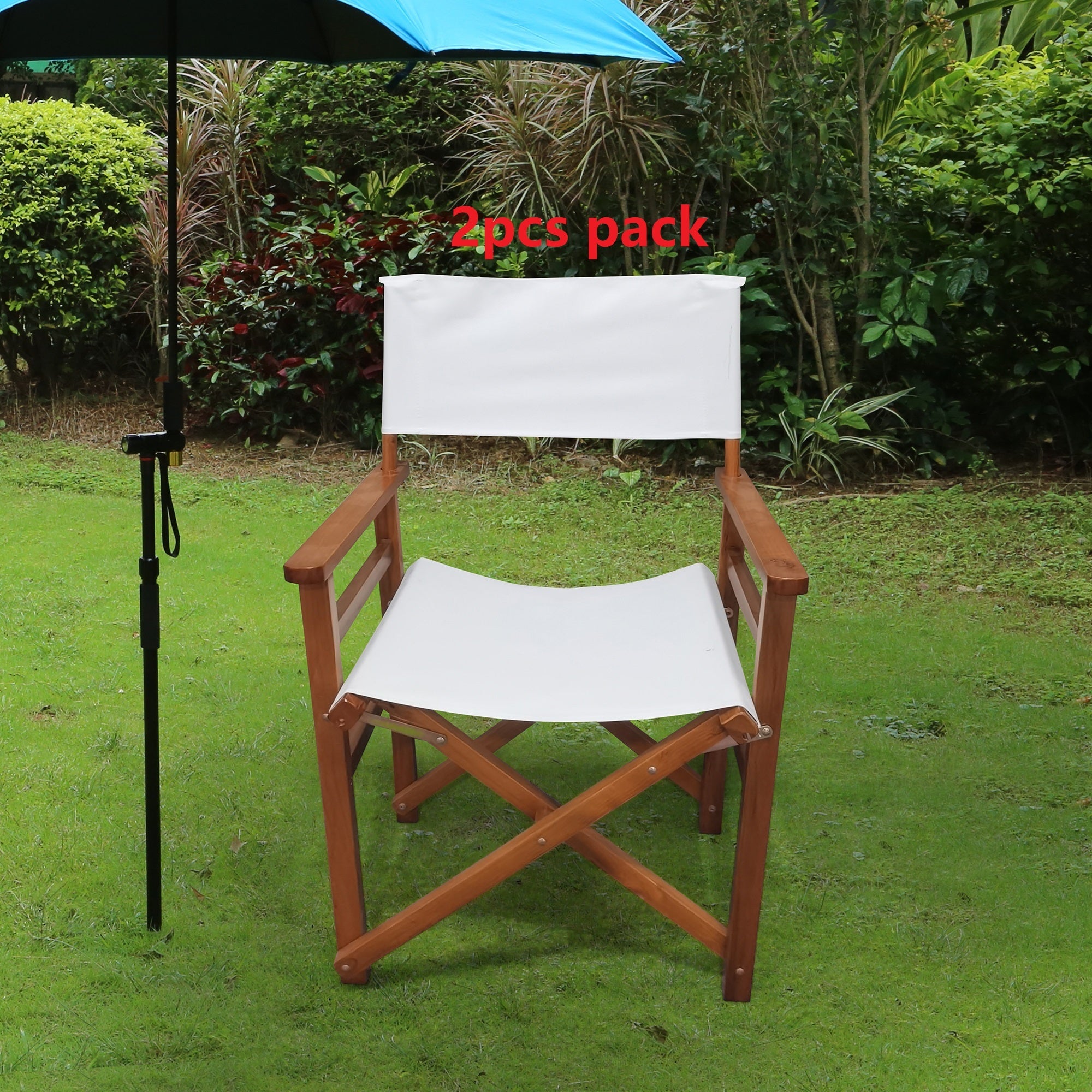 Natural Populus wood director chair set by Anthony & Home with woven fabric seats, ideal for studio or outdoor use.