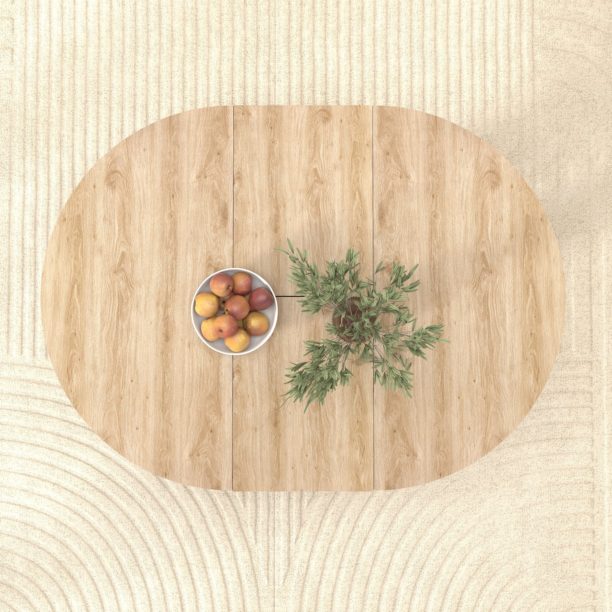 White Oak Edition oval dining table with expandable leaf by Anthony & Home, showcasing a sturdy wooden table with a smooth finish.