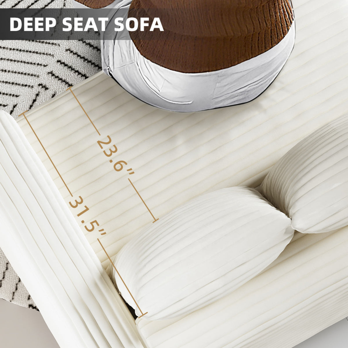 Anthony & Home Atelier Plush Corduroy 4-seat sofa with soft plush fabric and modern design, shown in a cozy living room setting.