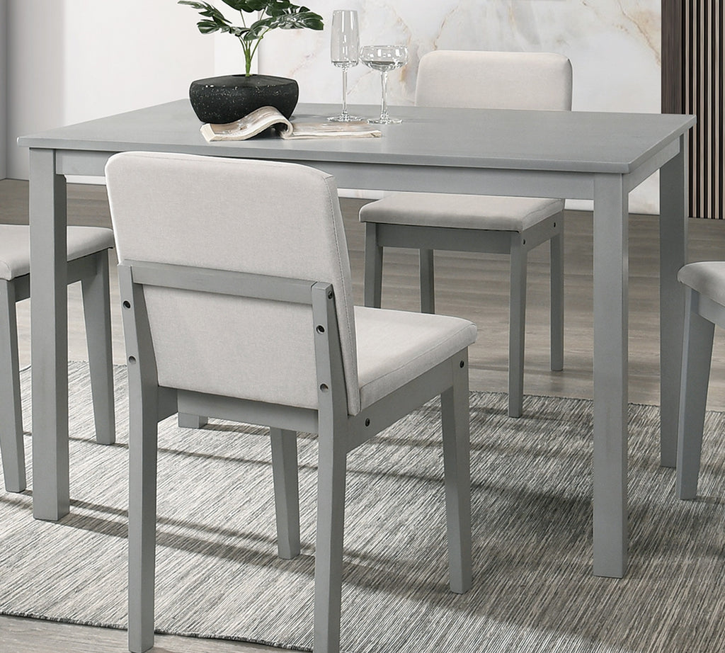 Grey Finish 5 Piece Dining Set With Table And Beige Chairs