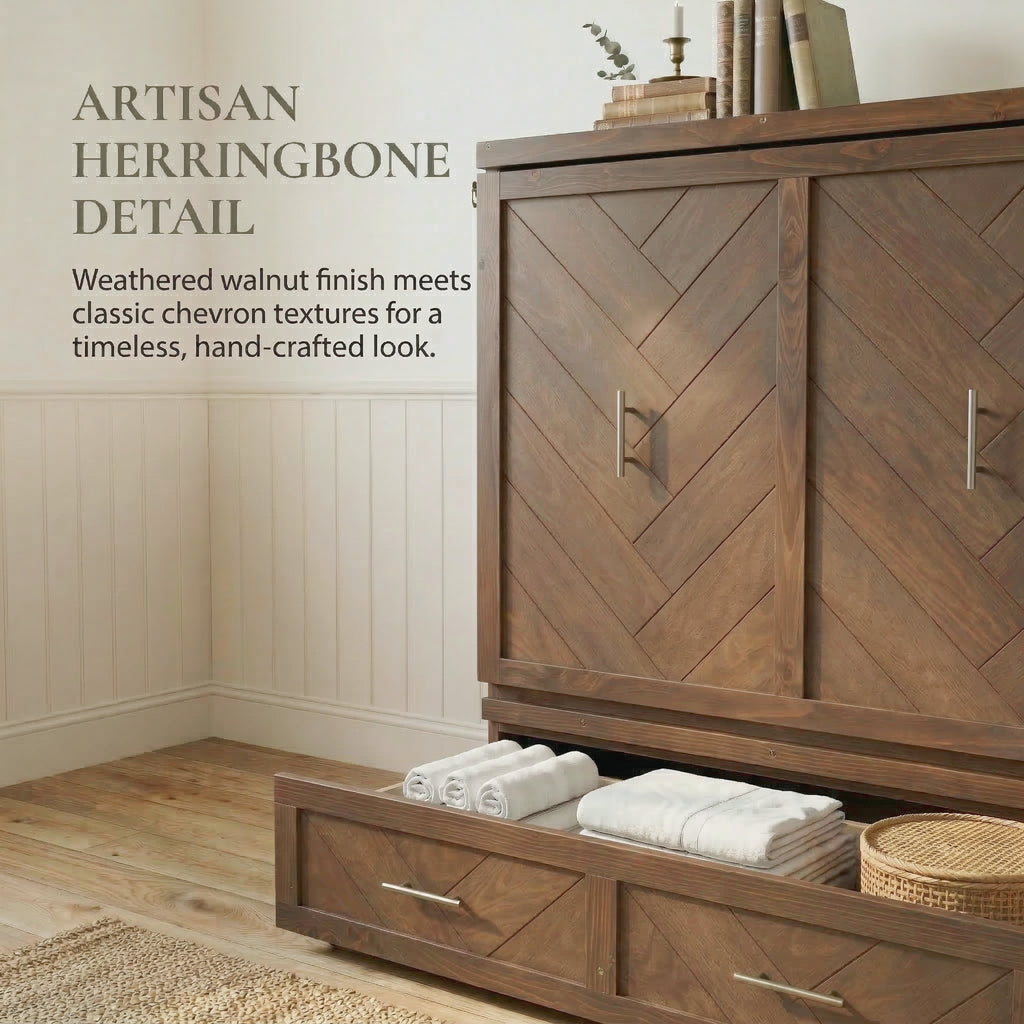 Anthony & Home Murphy Bed Studio in light walnut finish, showcasing a compact foldable bed with modern design and wooden finish.