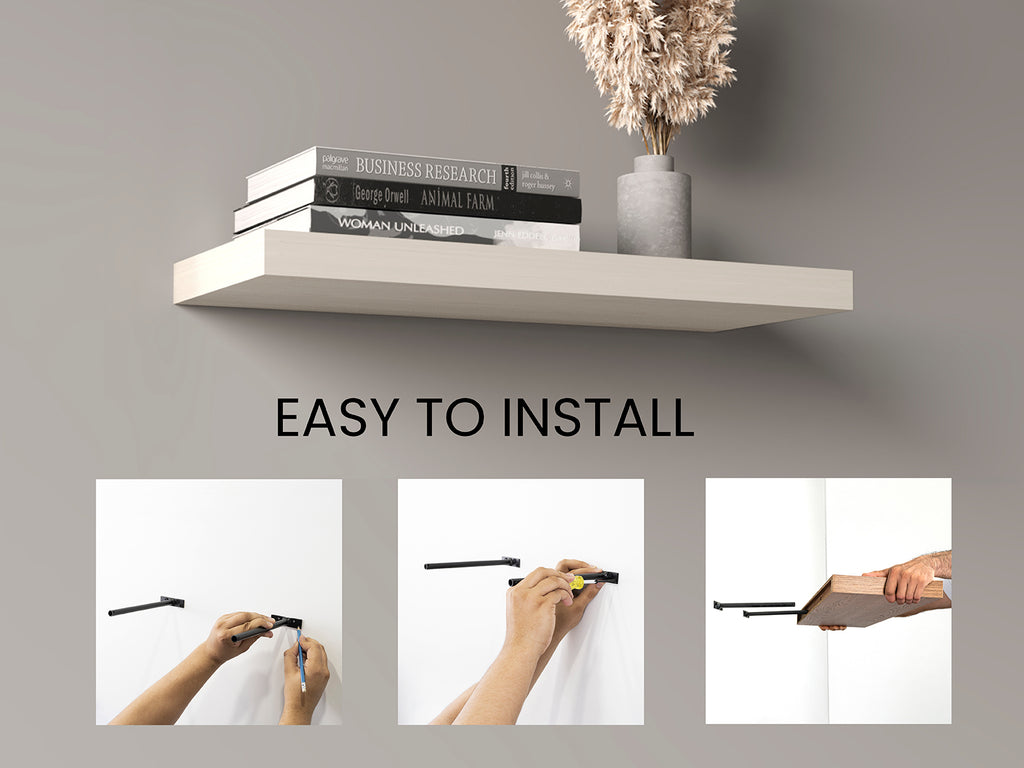 Set of two Anthony & Home floating shelves, 31.5-inch wide matte finish shelves for living room or bath decor.