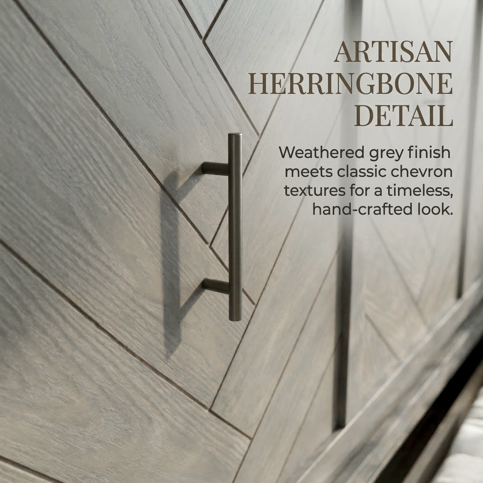 Queen Murphy bed in grey pine cabinet with geometric panel and USB charging, from Anthony & Home Studio Collection