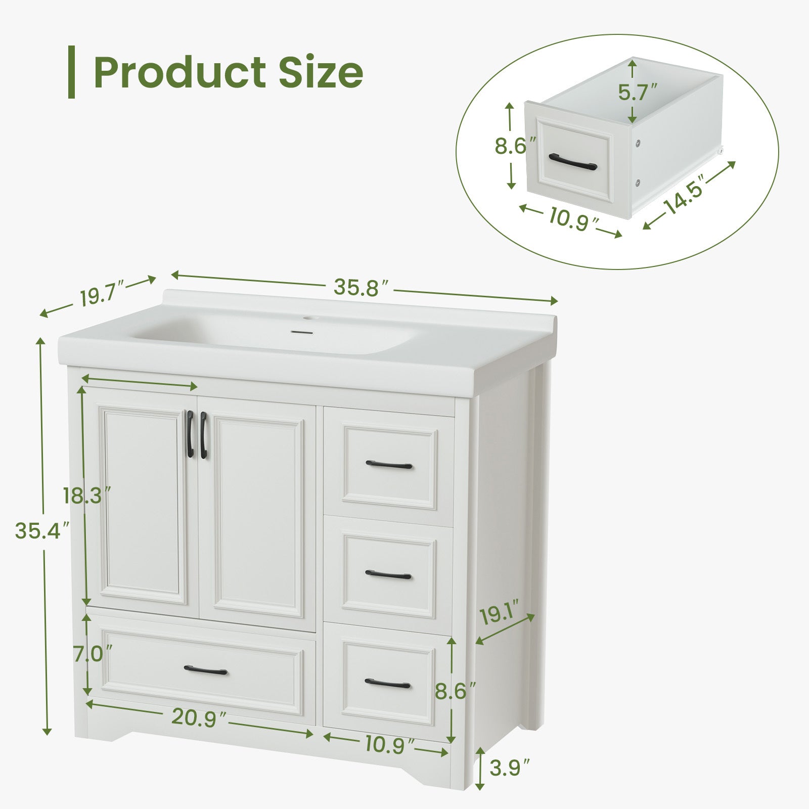 Rectangular porcelain bathroom sink from Anthony & Home's Signature Collection, modern countertop design, 36W x 20D.