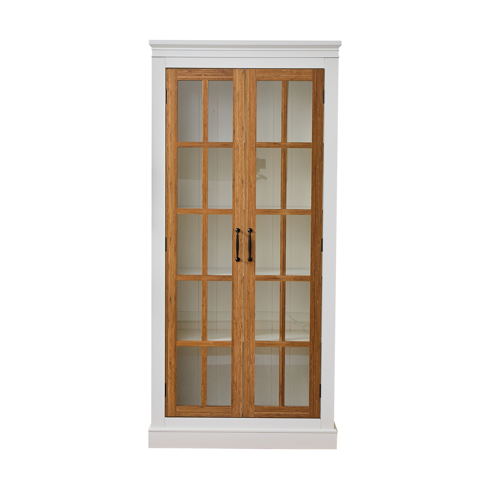 Limited Edition Rustic Display Cabinet With Glass Doors For Collectibles Bamboo MDF 71.2 Inch Tall