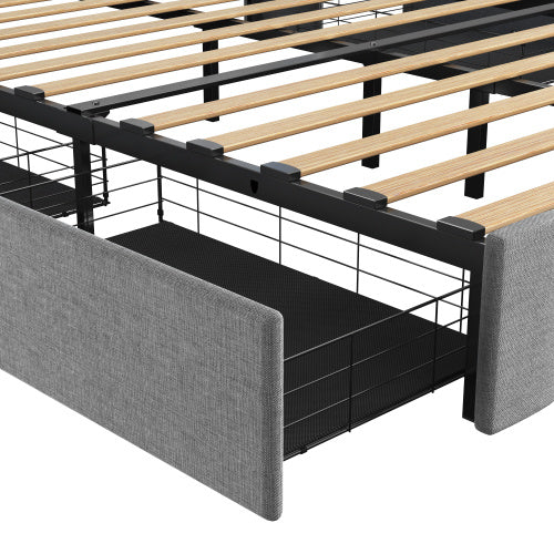 Full Size Bed Frame With Led And Under Bed Storage Drawers