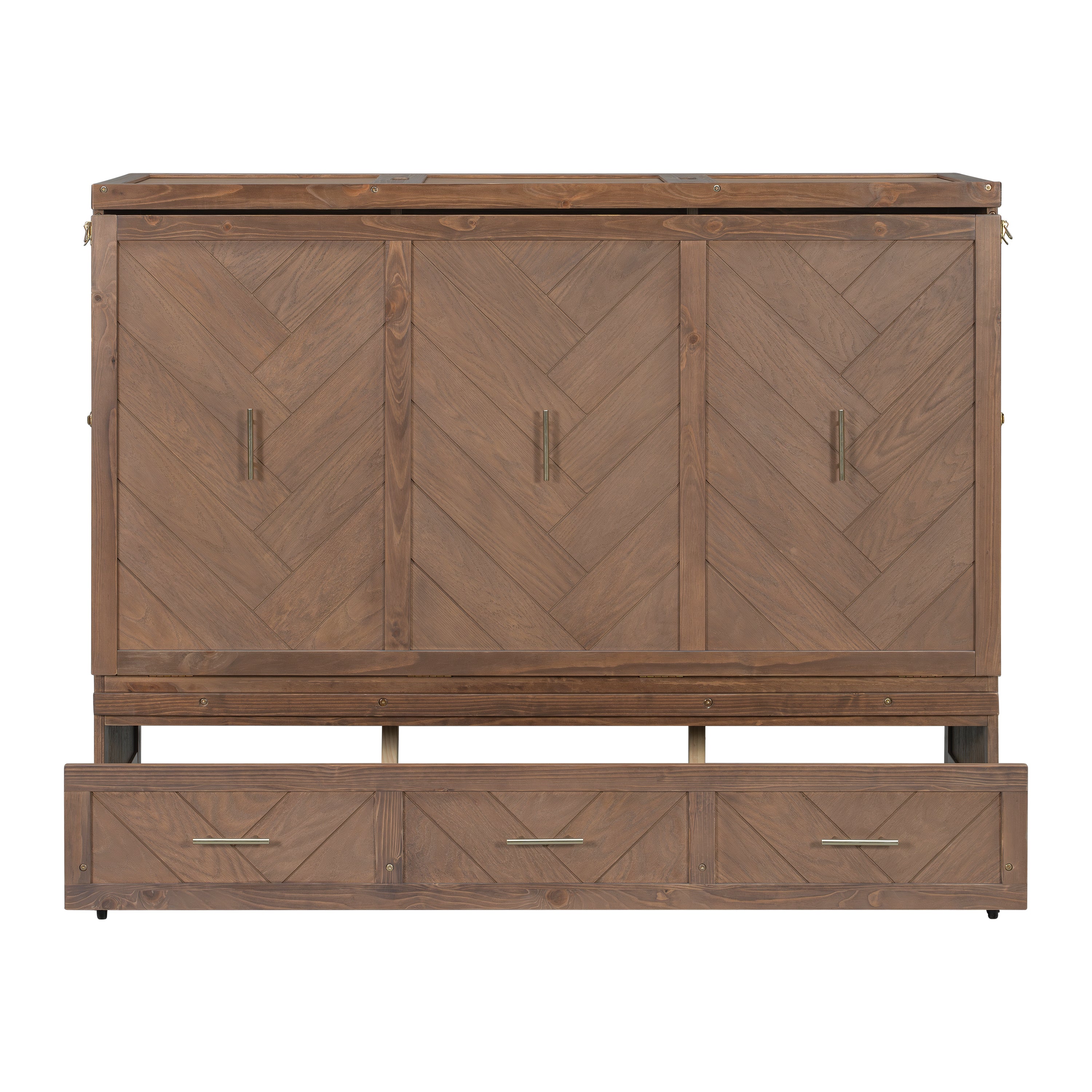 Anthony & Home Murphy Bed Studio in light walnut finish, showcasing the sleek fold-down bed with modern wooden cabinetry.