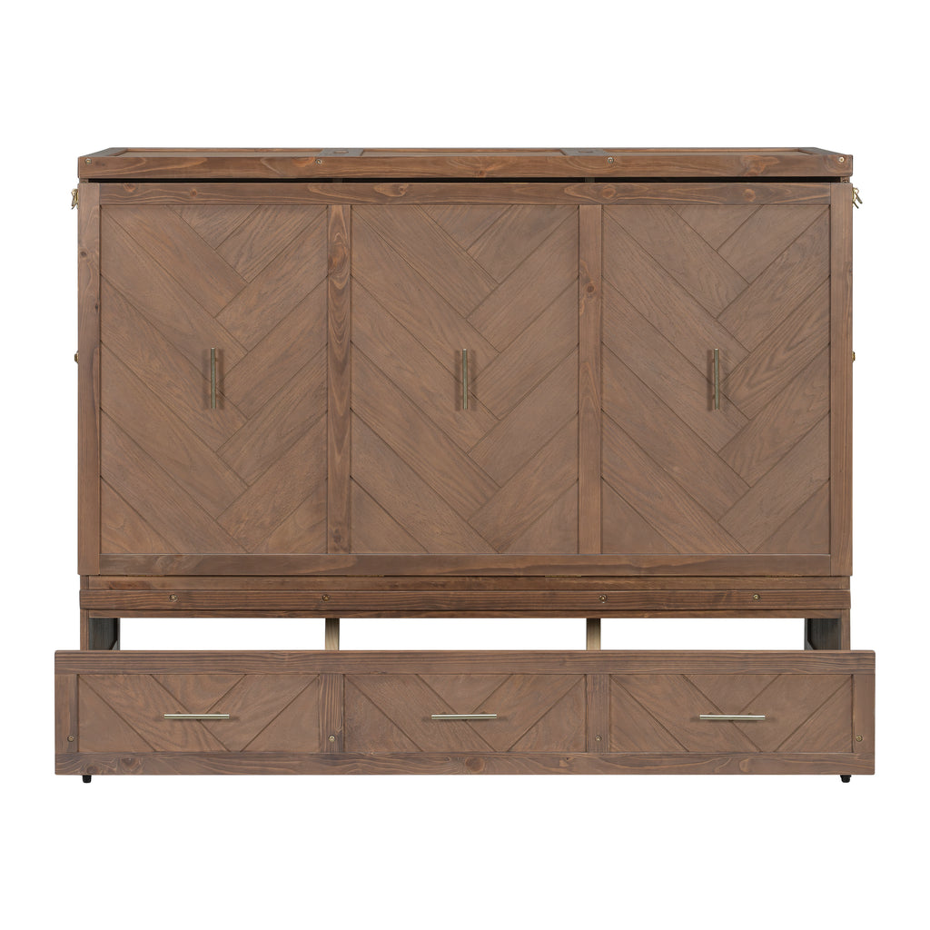 Anthony & Home Murphy Bed Studio in light walnut finish, showcasing the sleek fold-down bed with modern wooden cabinetry.