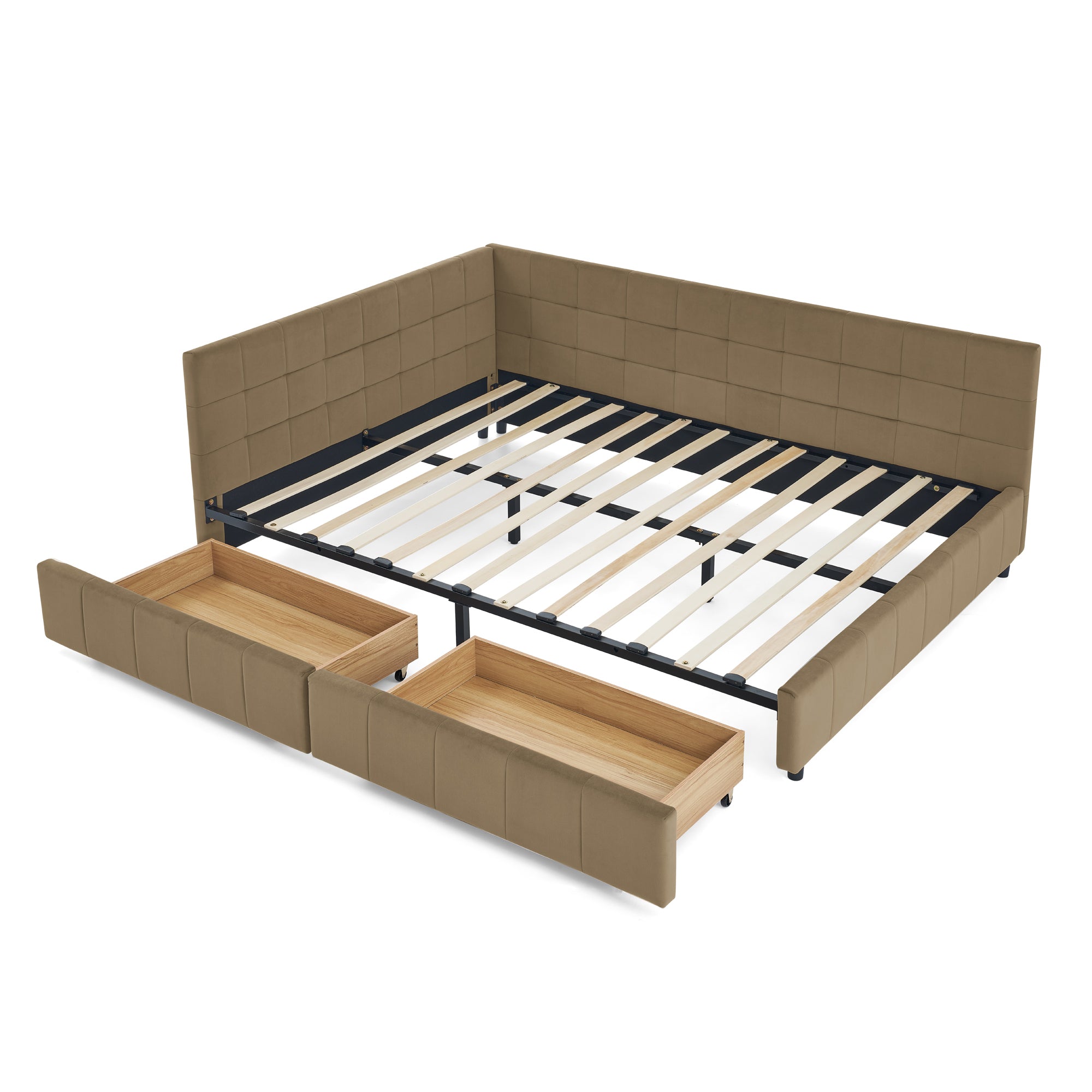 Velvet Mid Century Tufted Queen Bed Frame With Storage Brown Elegant Exclusive Edition