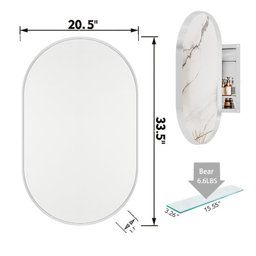 20x34 Inch Oval Metal Frame Medicine Cabinet With Mirror