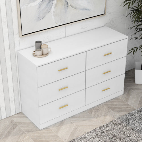 Modern White 6 Drawer Dresser For Bedroom Ample Storage