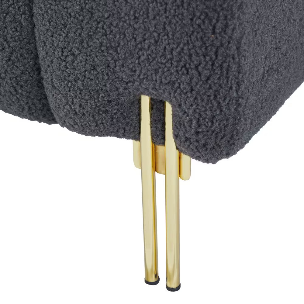 Grey Teddy Velvet Storage Bench With Armrests For Bedroom