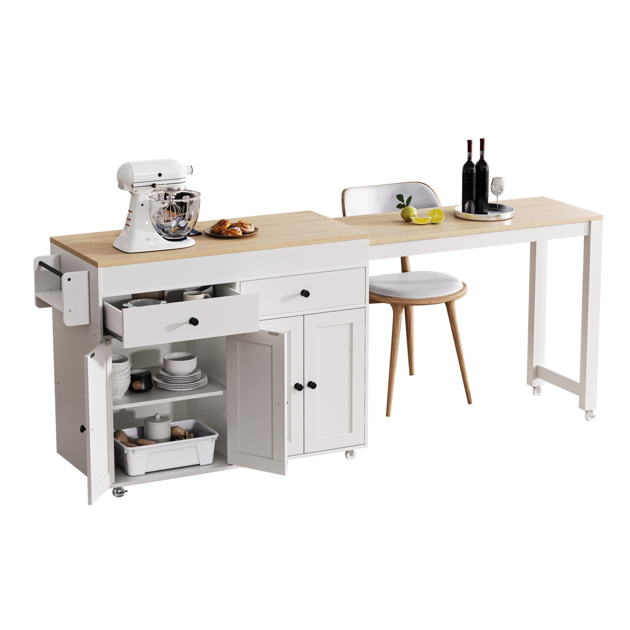 Anthony & Home Signature Maple Wood Kitchen Island with Extendable Table, showcasing a sturdy kitchen workspace with a natural wood finish.