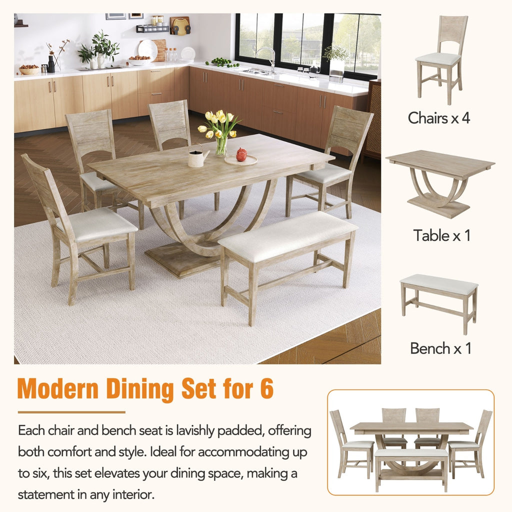 Topmax 6 Wood Half Round Dining Set With Bench And Chairs