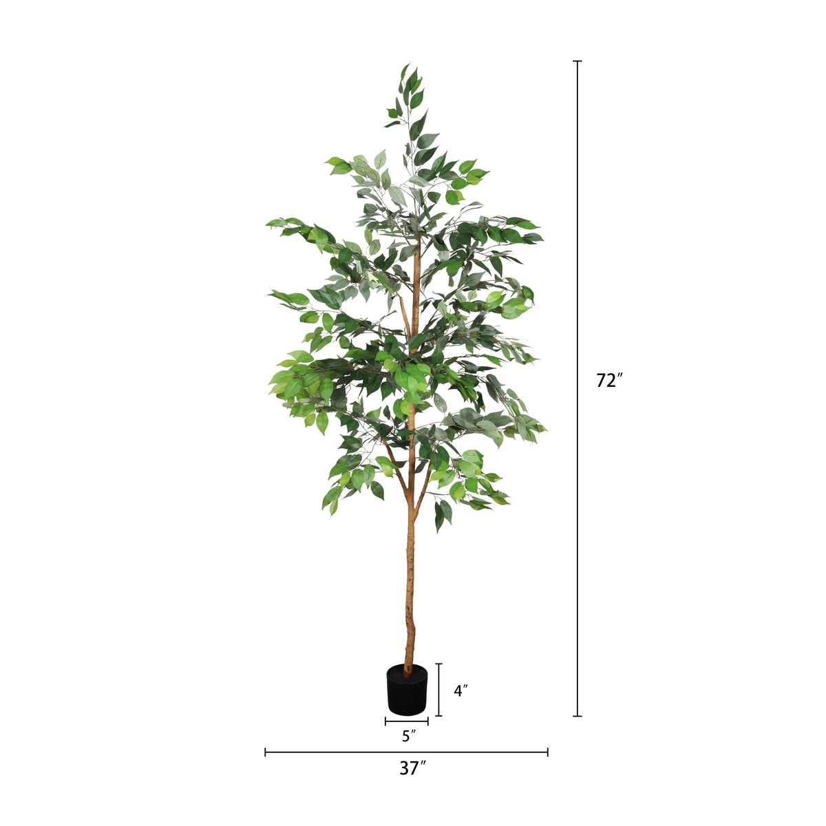 Artificial Ficus Tree, 6 ft with natural trunk in black pot, ideal for indoor home and office decor by Anthony & Home.