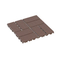 Brown polypropylene interlocking deck tiles, 12x12 inches, by Anthony & Home, shown assembled on outdoor surface.