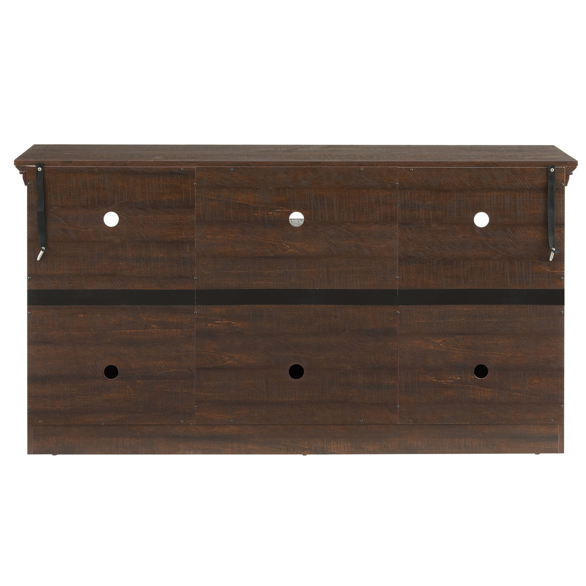 Anthony & Home Espresso Barnwood Two Door Media Console with rustic finish and storage compartments.