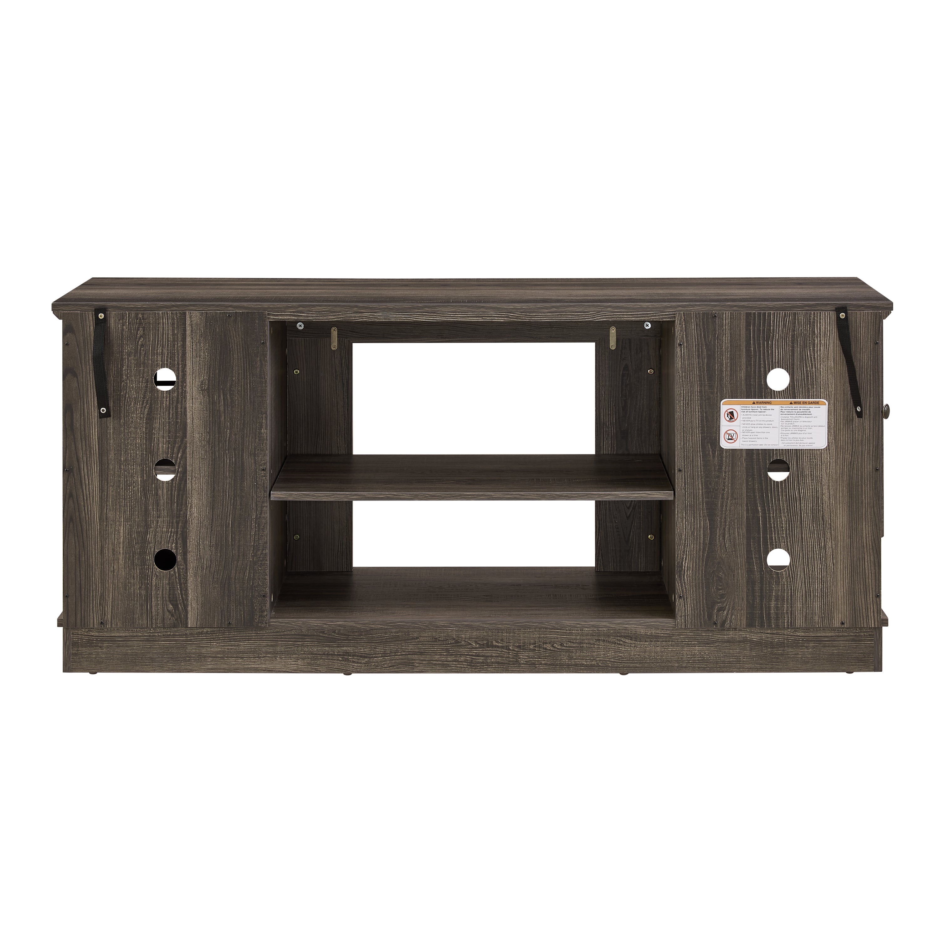 Anthony & Home Atelier Faux Stone Grey TV stand with open shelves and sleek modern design for living room decor.