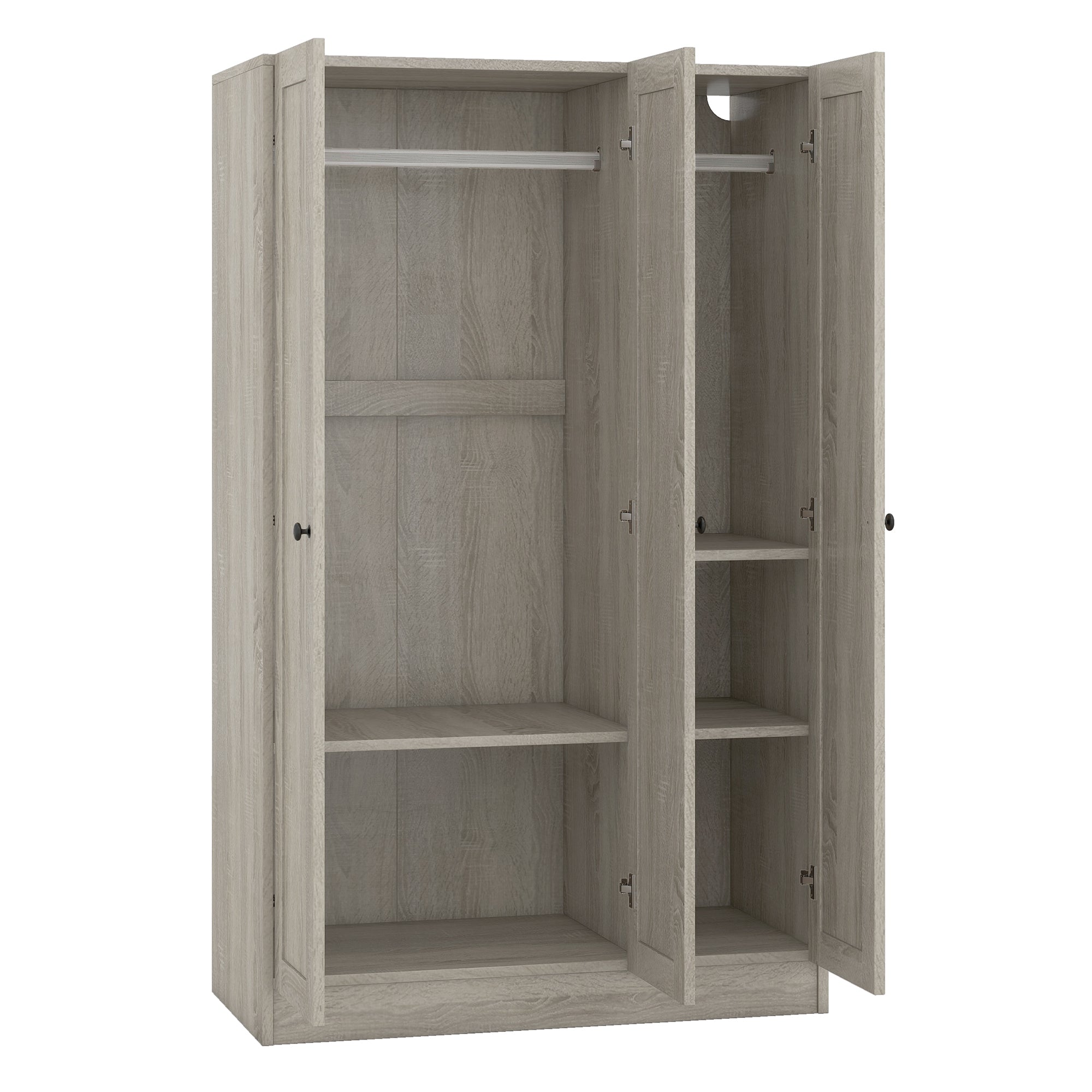 Gray three-door wardrobe from Anthony & Home's Shutter Collection, featuring sleek design and modern storage with clean lines.