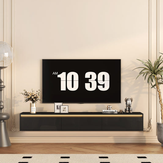 Floating Wall Mounted TV Stand With LED Lights Black