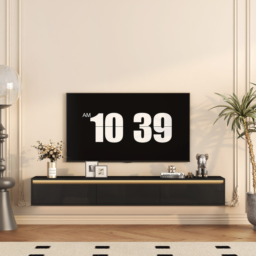 Floating Wall Mounted TV Stand With LED Lights Black