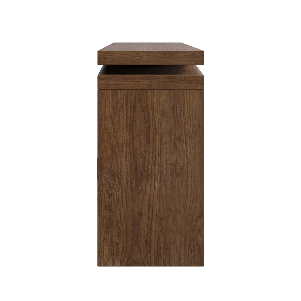 Anthony & Home 65-inch solid wood veneer console table in antique rustic brown finish, ideal for entryway decor.