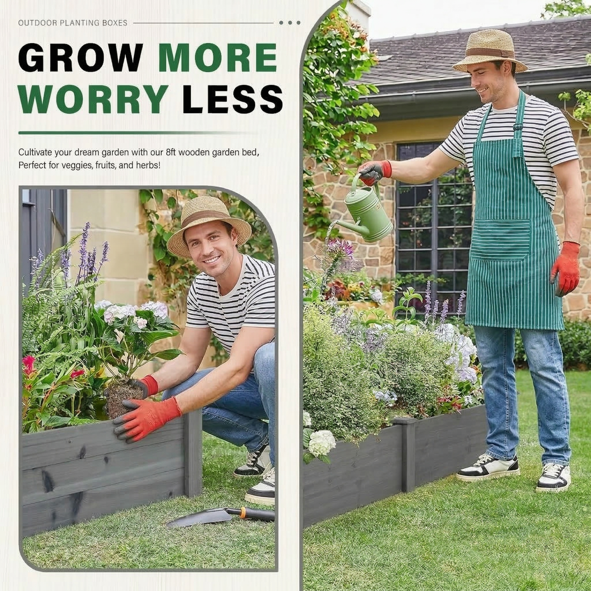 Anthony & Home Atelier Cedar Raised Garden Bed 96x28x10 outdoor planter box with tool-free assembly and sturdy cedar wood construction.