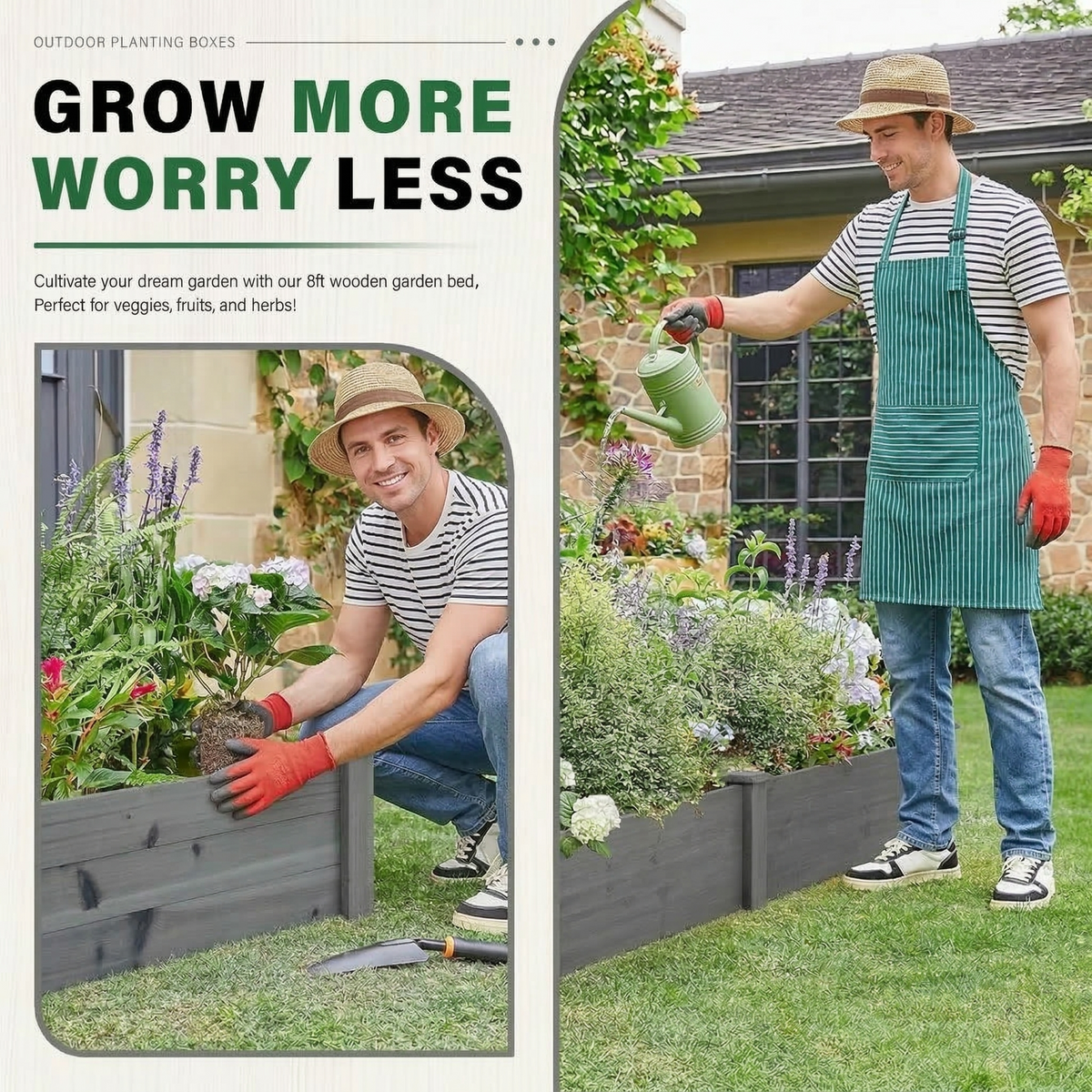 Anthony & Home Atelier Cedar Raised Garden Bed 96x28x10 outdoor planter box with tool-free assembly and sturdy cedar wood construction.