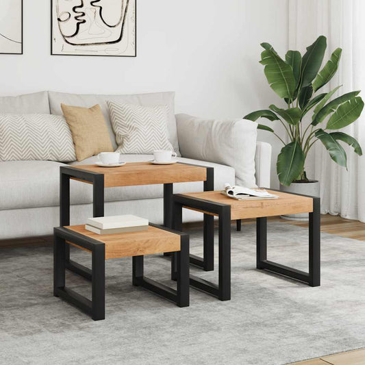 Three Piece Solid Wood Nesting Tables Vintage Style Set