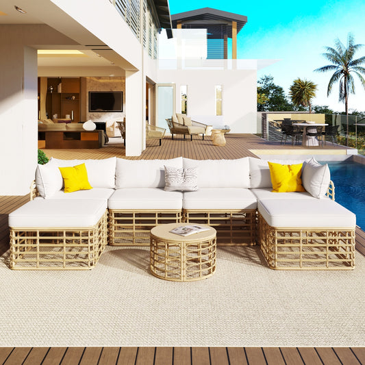 Go 7 Pieces Outdoor Patio Furniture All Weather Rattan Set