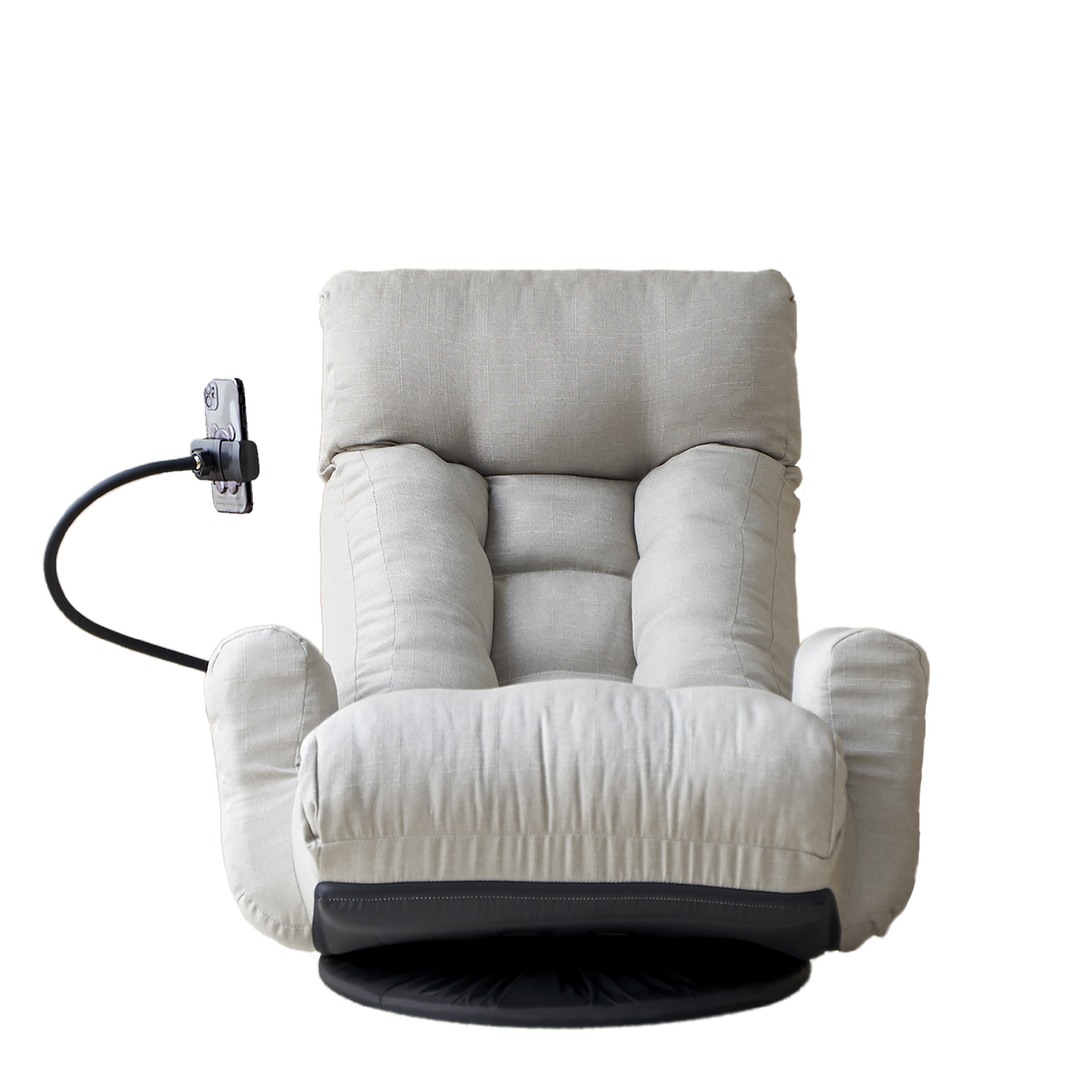 Gray Anthony & Home swivel lounge chair with 360-degree rotation, featuring a modern design and cushioned seating.