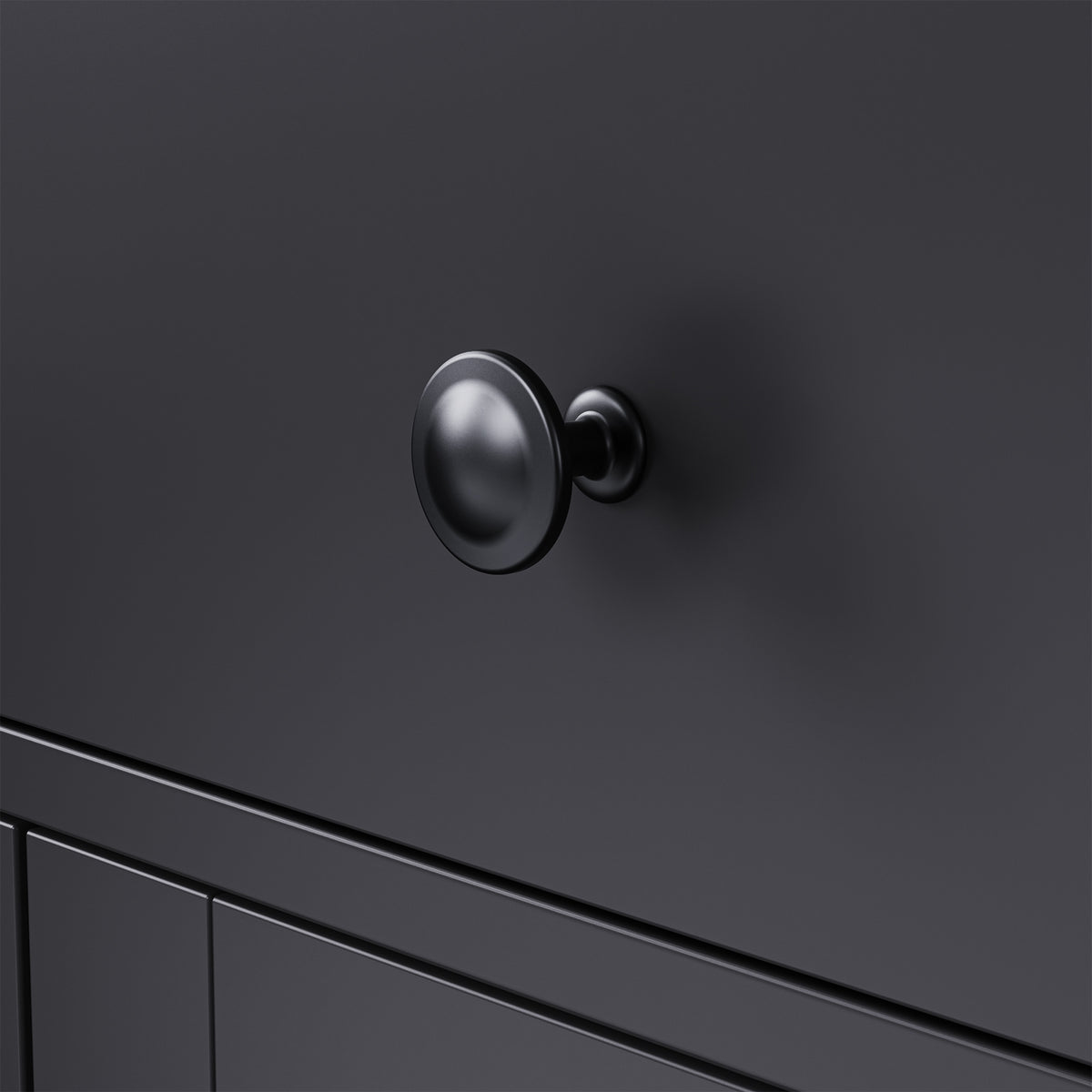 Black farmhouse storage cabinet with solid wood gourd-shaped legs from Anthony & Home Studio Collection, showcasing its rustic design.