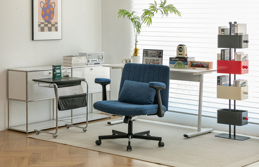 Anthony & Home Atelier velvet office chair with crisscross armrests, featuring plush upholstery and modern design.