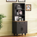 Black farmhouse storage cabinet by Anthony & Home with solid wood gourd-shaped legs, part of the Studio Collection.