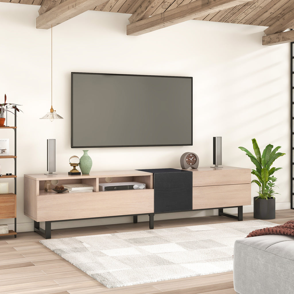 Natural wood TV console with dual storage drawers by Anthony & Home, featuring a sleek modern design.